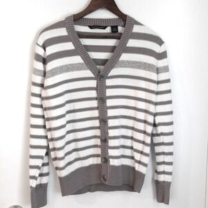 Sean John Striped Cardigan Sweater Button Front Knitwear Neutral‎ Tones M